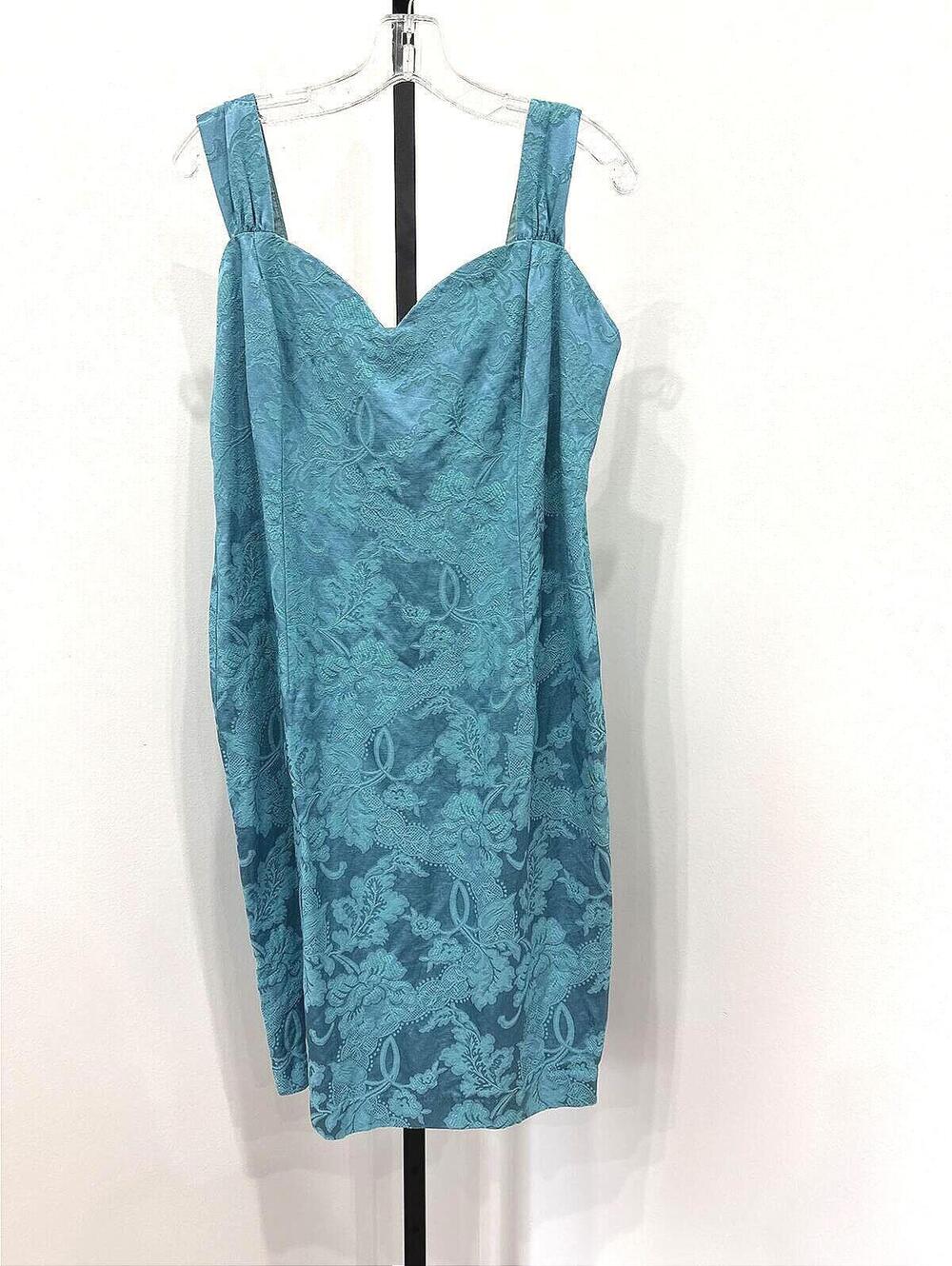 Handmade Vintage Turquoise Sleeveless Dress with Floral Jacquard Pattern